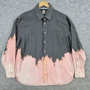 Old Navy Men's Gray & Pink Button Up Shirt Size L‎ Bleached Herringbone Pattern